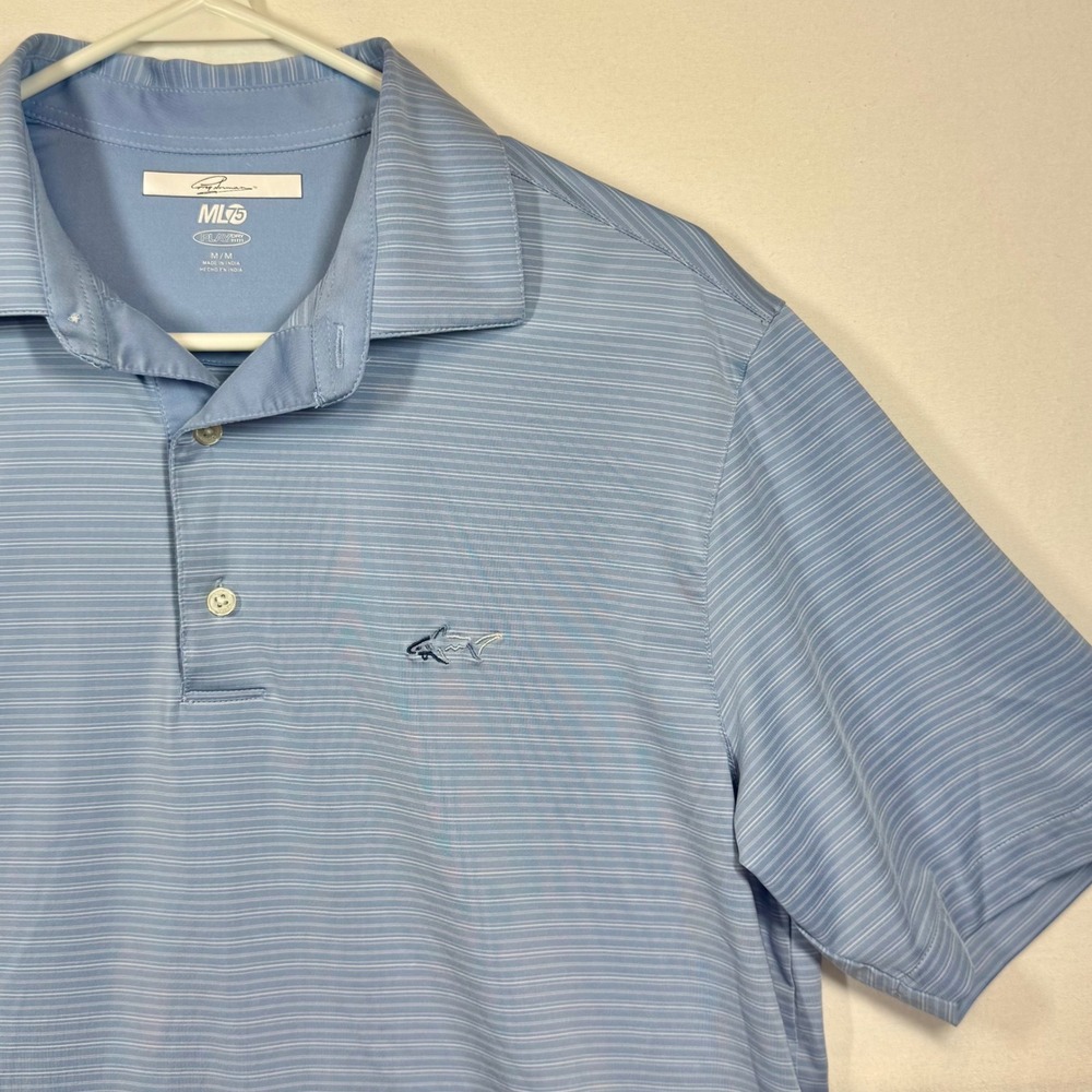 Greg Norman ML75 Golf‎ Polo Shirt Striped Blue Play Dry Lightweight Sz Medium